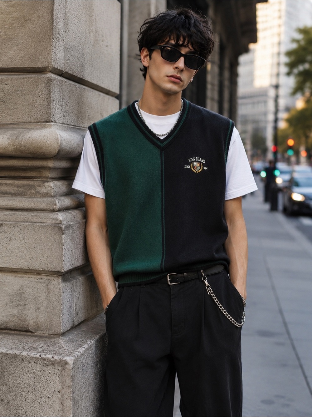BDG Urban Outfitters Mens Sz L Colorblock Sweater Vest Y2K Prep Dark Academia